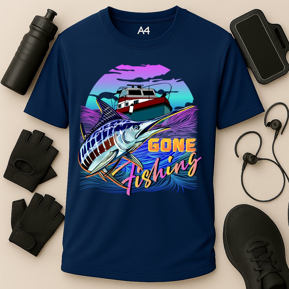 Gone Fishing Marlin Boat Cooling Performance Crew T-Shirt