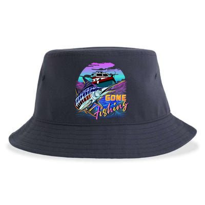 Gone Fishing Marlin Boat Sustainable Bucket Hat