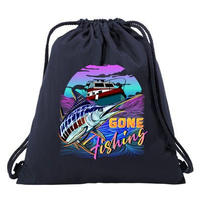 Gone Fishing Marlin Boat Drawstring Bag