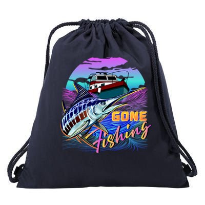 Gone Fishing Marlin Boat Drawstring Bag