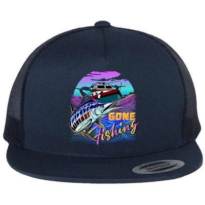 Gone Fishing Marlin Boat Flat Bill Trucker Hat