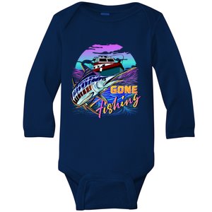 Gone Fishing Marlin Boat Baby Long Sleeve Bodysuit