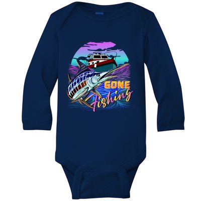 Gone Fishing Marlin Boat Baby Long Sleeve Bodysuit