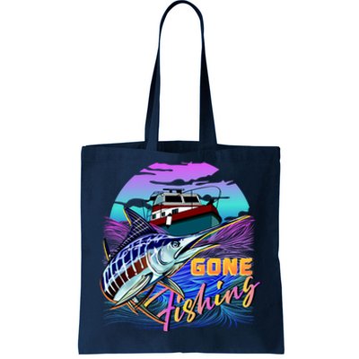 Gone Fishing Marlin Boat Tote Bag