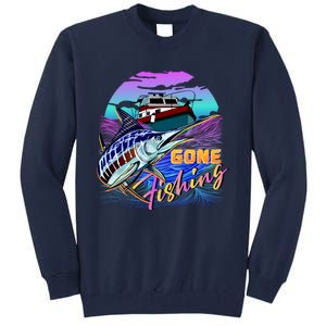 Gone Fishing Marlin Boat Tall Sweatshirt