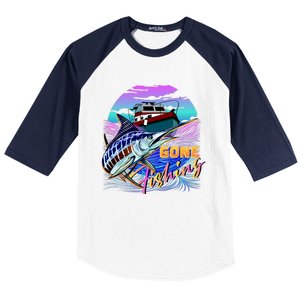 Gone Fishing Marlin Boat Baseball Sleeve Shirt