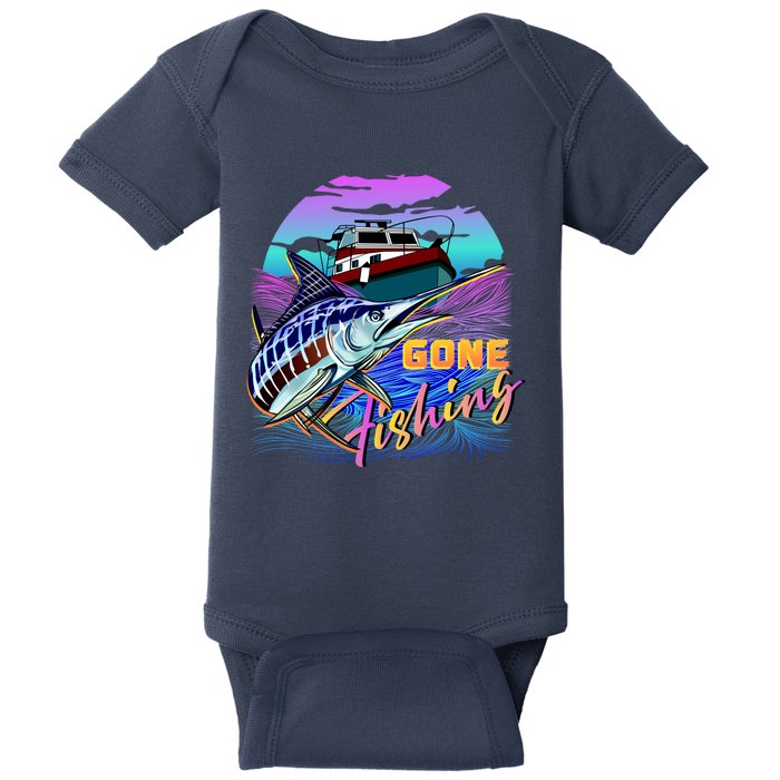 Gone Fishing Marlin Boat Baby Bodysuit