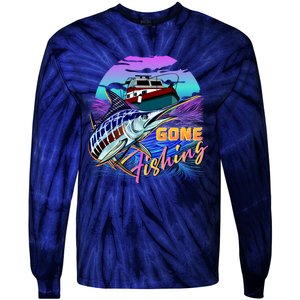 Gone Fishing Marlin Boat Tie-Dye Long Sleeve Shirt