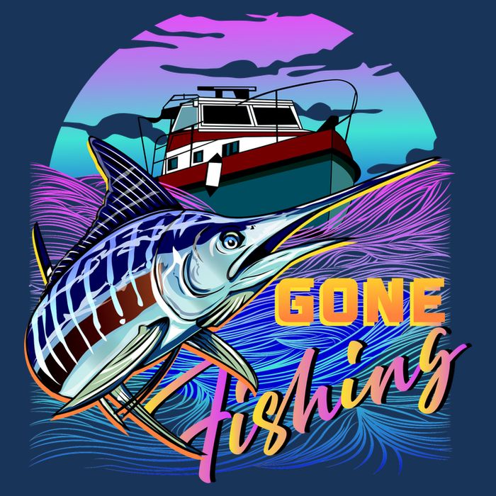 Gone Fishing Marlin Boat Tie-Dye T-Shirt