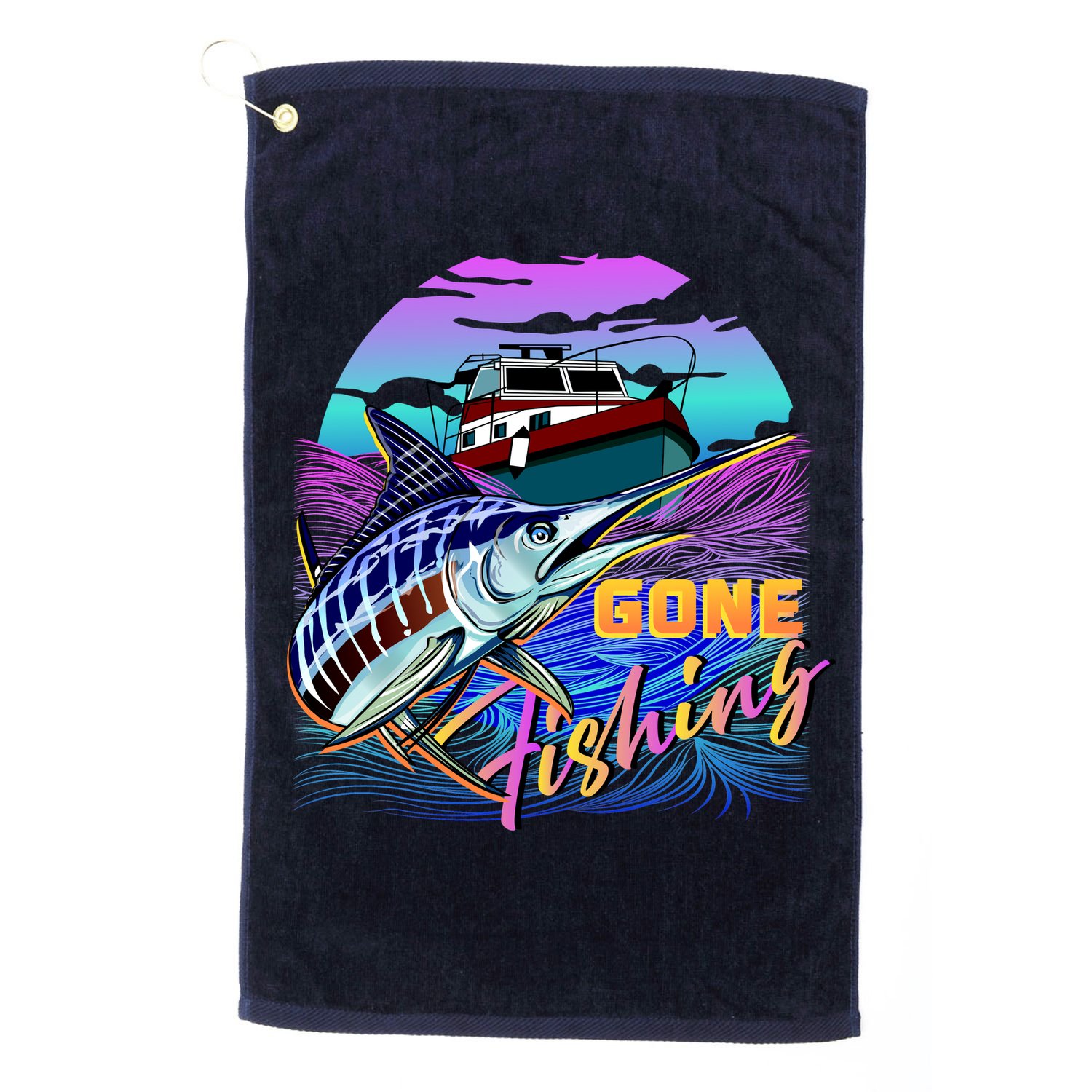 Gone Fishing Marlin Boat Golf Towel