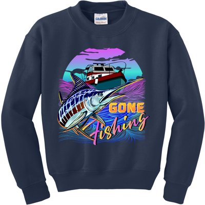 Gone Fishing Marlin Boat Kids Sweatshirt