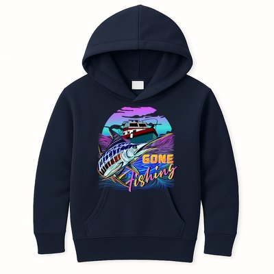 Gone Fishing Marlin Boat Kids Hoodie