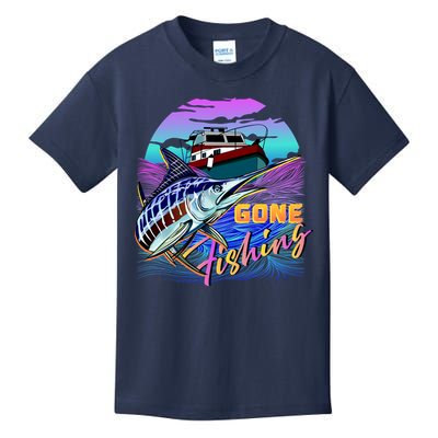 Gone Fishing Marlin Boat Kids T-Shirt