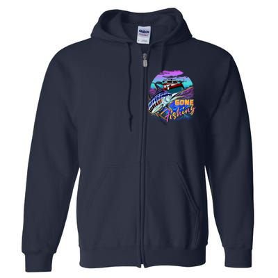 Gone Fishing Marlin Boat Full Zip Hoodie