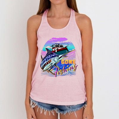 Gone Fishing Marlin Boat Women's Knotted Racerback Tank