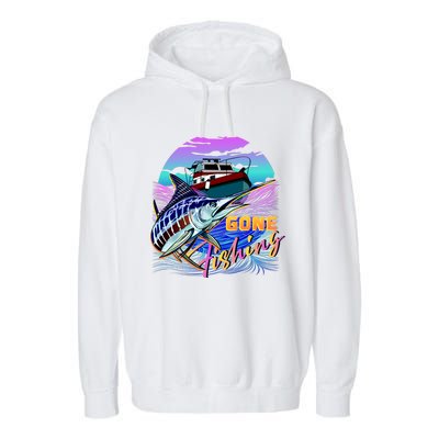 Gone Fishing Marlin Boat Garment-Dyed Fleece Hoodie