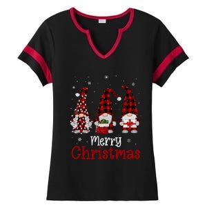 Gnome Family Merry Christmas Red Plaid Xmas Ladies Halftime Notch Neck Tee