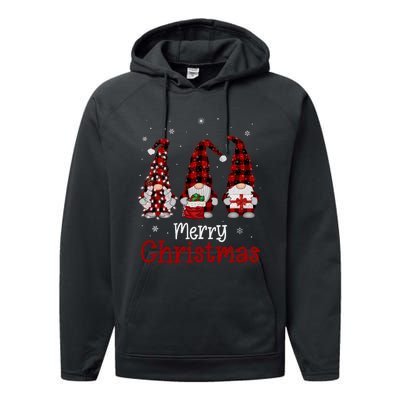 Gnome Family Merry Christmas Red Plaid Xmas Performance Fleece Hoodie