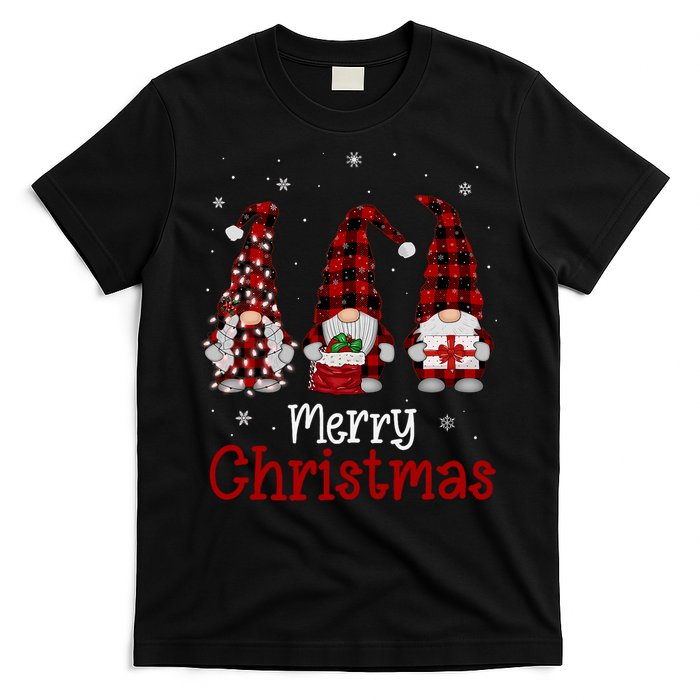 Gnome Family Merry Christmas Red Plaid Xmas T-Shirt