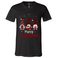 Gnome Family Merry Christmas Red Plaid Xmas V-Neck T-Shirt