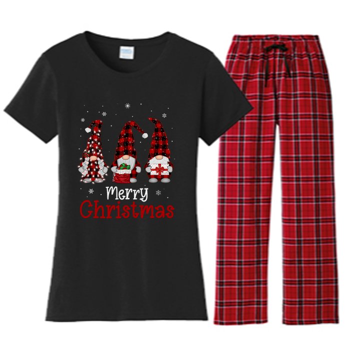 Gnome Family Merry Christmas Red Plaid Xmas Women's Flannel Pajama Set