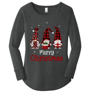 Gnome Family Merry Christmas Red Plaid Xmas Women's Perfect Tri Tunic Long Sleeve Shirt