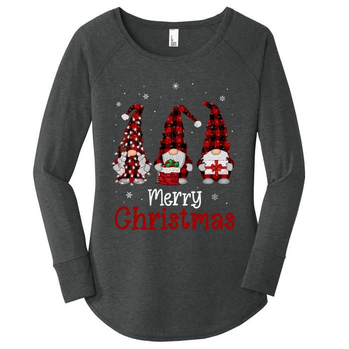 Gnome Family Merry Christmas Red Plaid Xmas Women's Perfect Tri Tunic Long Sleeve Shirt