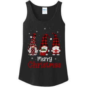 Gnome Family Merry Christmas Red Plaid Xmas Ladies Essential Tank