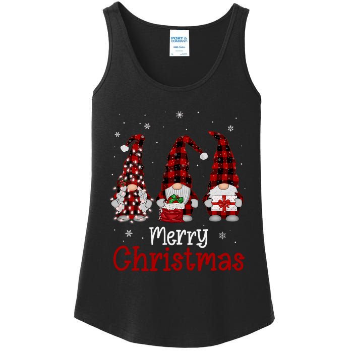 Gnome Family Merry Christmas Red Plaid Xmas Ladies Essential Tank