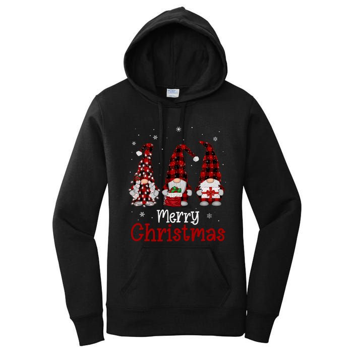 Gnome Family Merry Christmas Red Plaid Xmas Women's Pullover Hoodie