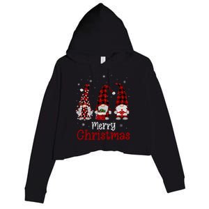 Gnome Family Merry Christmas Red Plaid Xmas Crop Fleece Hoodie