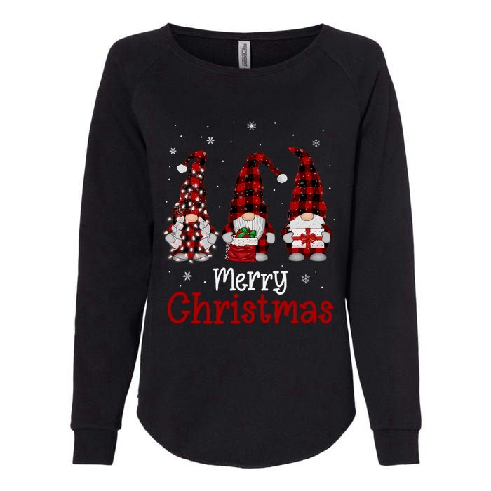 Gnome Family Merry Christmas Red Plaid Xmas Womens California Wash Sweatshirt