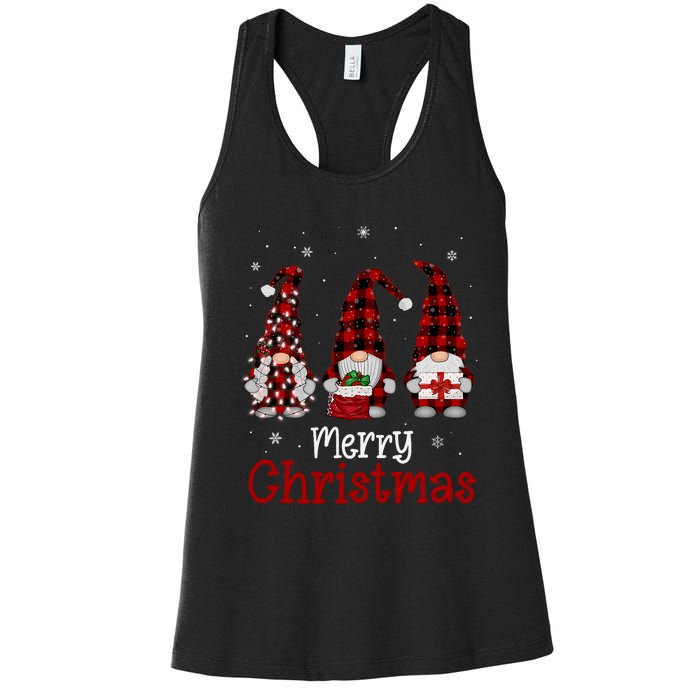 Gnome Family Merry Christmas Red Plaid Xmas Women's Racerback Tank