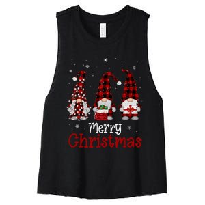 Gnome Family Merry Christmas Red Plaid Xmas Women's Racerback Cropped Tank