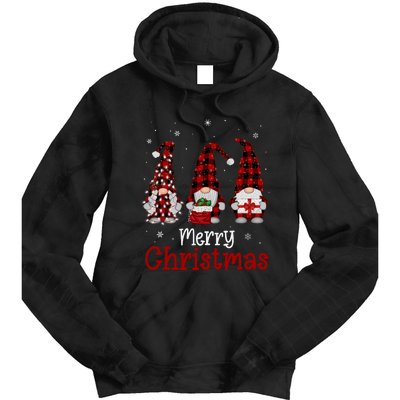 Gnome Family Merry Christmas Red Plaid Xmas Tie Dye Hoodie