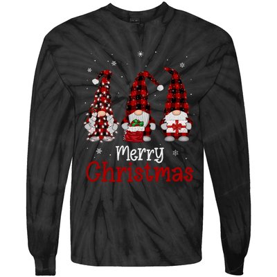 Gnome Family Merry Christmas Red Plaid Xmas Tie-Dye Long Sleeve Shirt