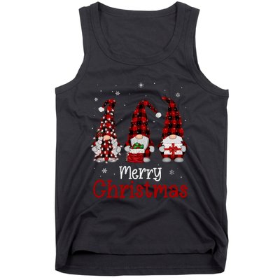 Gnome Family Merry Christmas Red Plaid Xmas Tank Top