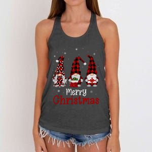 Gnome Family Merry Christmas Red Plaid Xmas Women's Knotted Racerback Tank