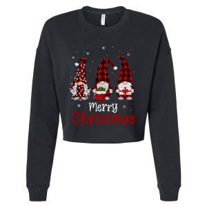 Gnome Family Merry Christmas Red Plaid Xmas Cropped Pullover Crew