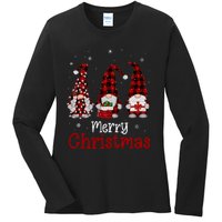 Gnome Family Merry Christmas Red Plaid Xmas Ladies Long Sleeve Shirt