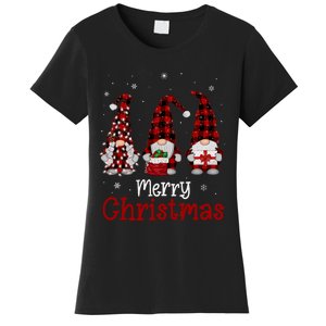 Gnome Family Merry Christmas Red Plaid Xmas Women's T-Shirt