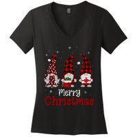 Gnome Family Merry Christmas Red Plaid Xmas Women's V-Neck T-Shirt