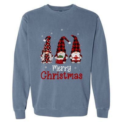 Gnome Family Merry Christmas Red Plaid Xmas Garment-Dyed Sweatshirt