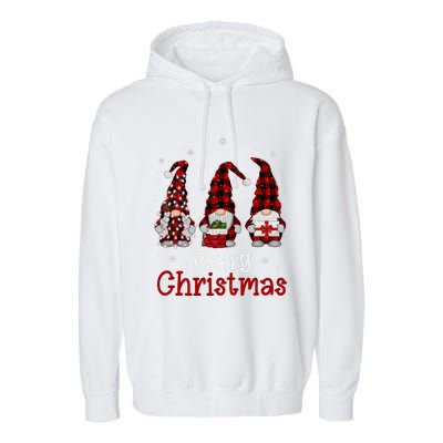 Gnome Family Merry Christmas Red Plaid Xmas Garment-Dyed Fleece Hoodie