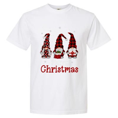 Gnome Family Merry Christmas Red Plaid Xmas Garment-Dyed Heavyweight T-Shirt