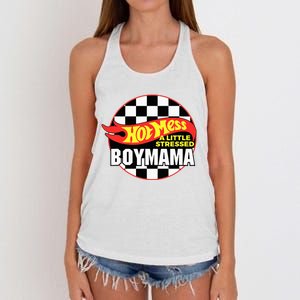 Gifts For Mom Hot Mess A Little Stressed Boy Mama Women's Knotted Racerback Tank