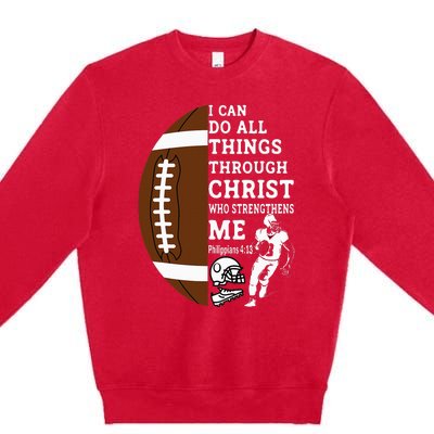 Gifts Football Motivational Bible Verse Christian  Premium Crewneck Sweatshirt