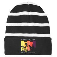 Grateful For New Adventure Inspirational Striped Beanie with Solid Band