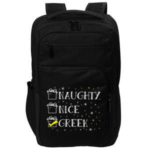 Greek Flag Naughty Nice Merry Christmas Xmas Holiday Gift Impact Tech Backpack