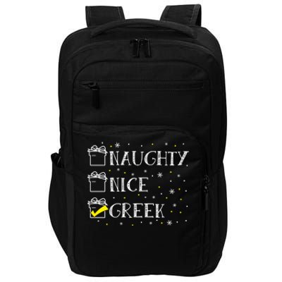 Greek Flag Naughty Nice Merry Christmas Xmas Holiday Gift Impact Tech Backpack